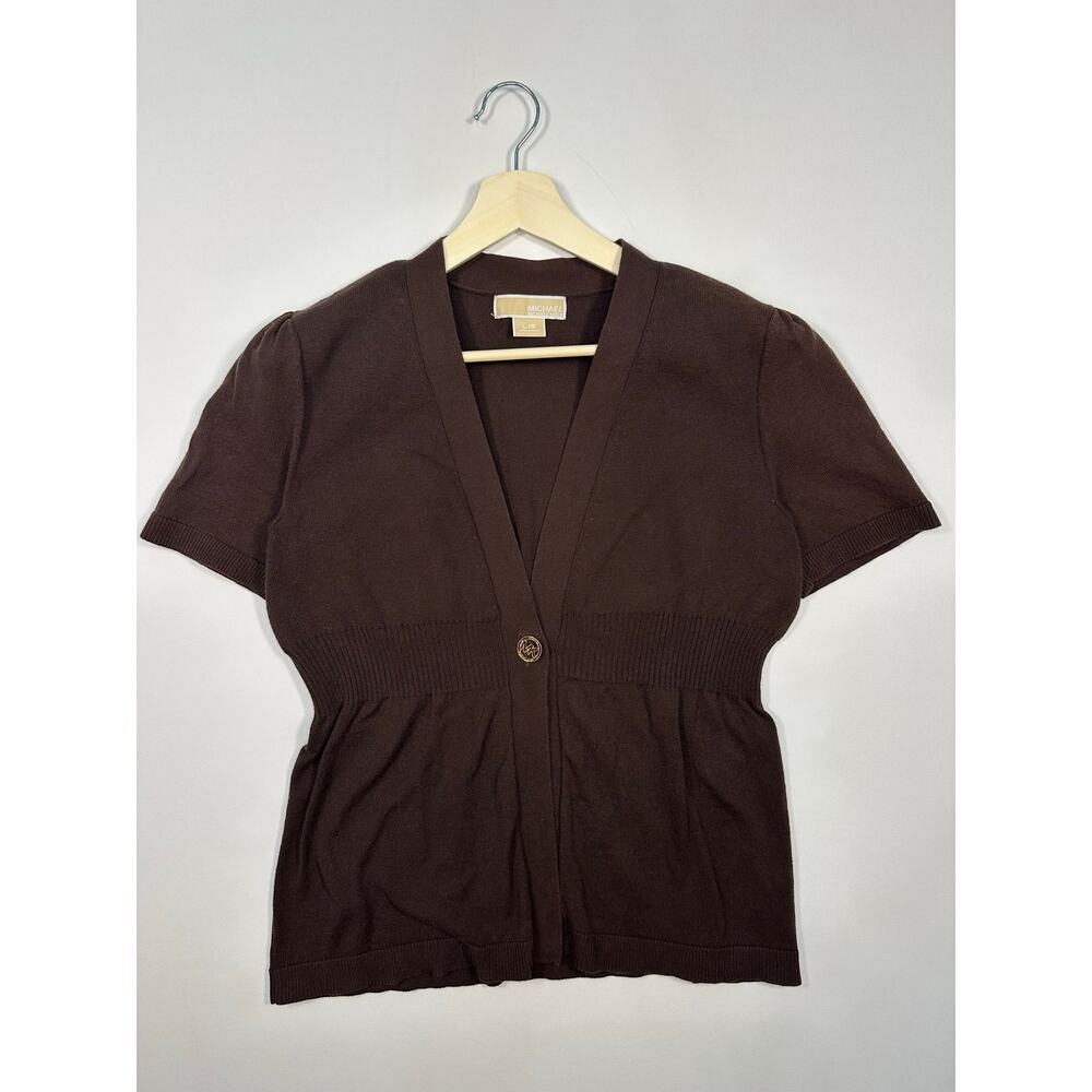 Vintage Y2K Michael Kors Brown Cotton Short Sleeve Cardigan Sweater Size Large